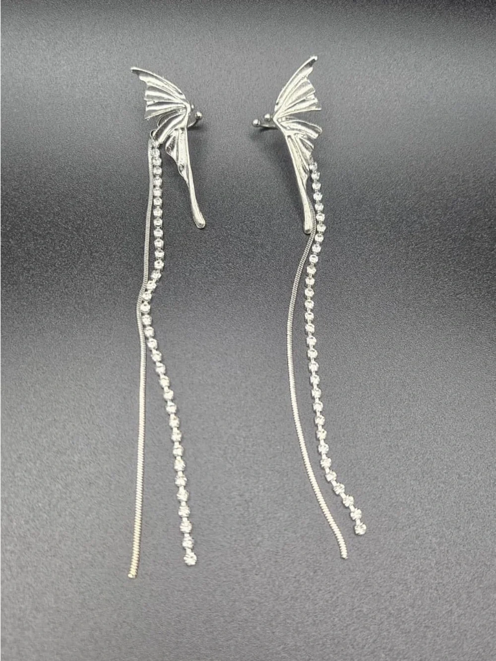 Silver Butterfly Drop Cuff Earrings